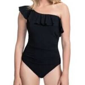 GOTTEX ONE SHOULDER ONE PIECE BLACK SWIMSUIT SIZE USA 12 BRAND NEW WITH TAGS